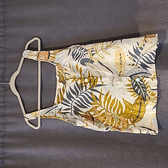 C&C California Tropical Print Linen Button Front Tank Top, L - Picture 1 of 6